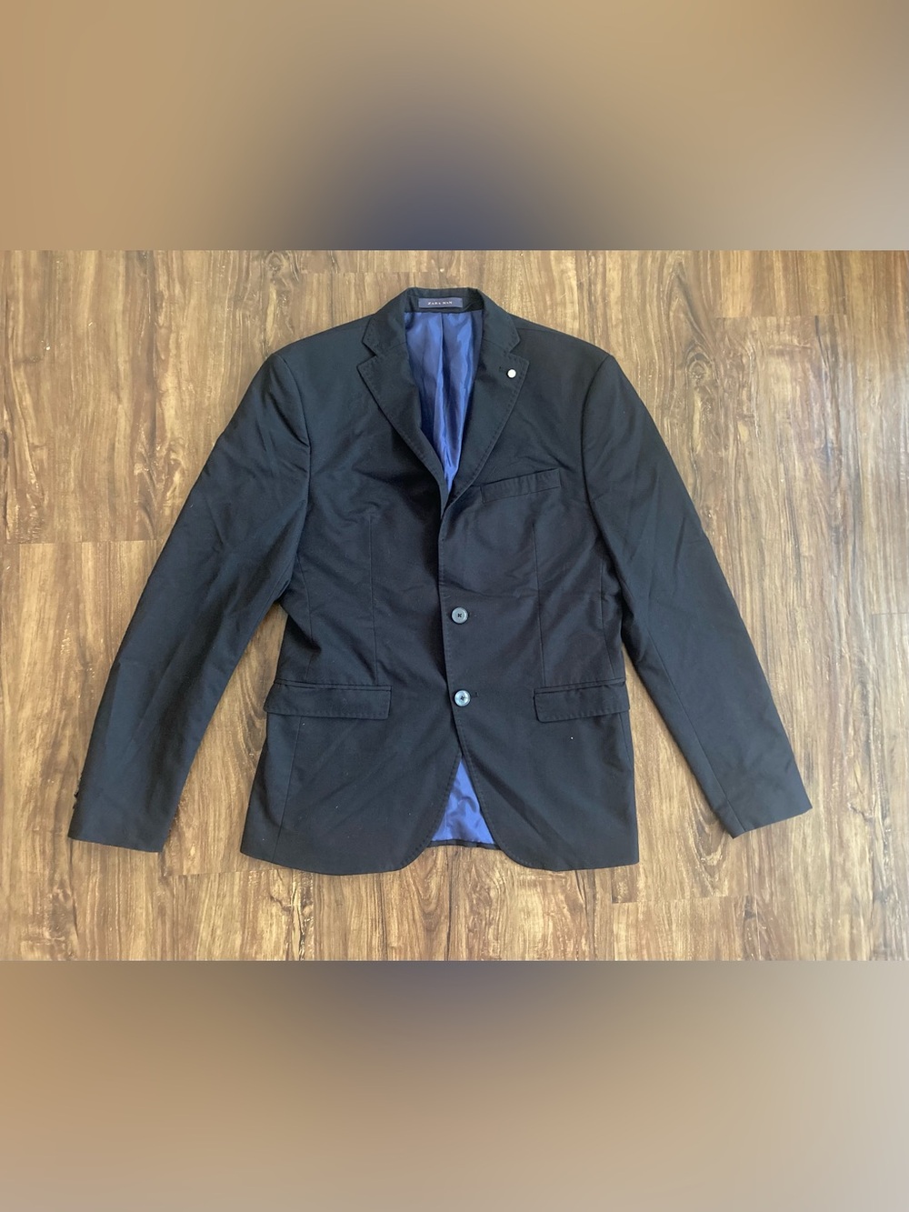 Zara Two-Button Blazer Men's US Size 40 Black with Blue Lining